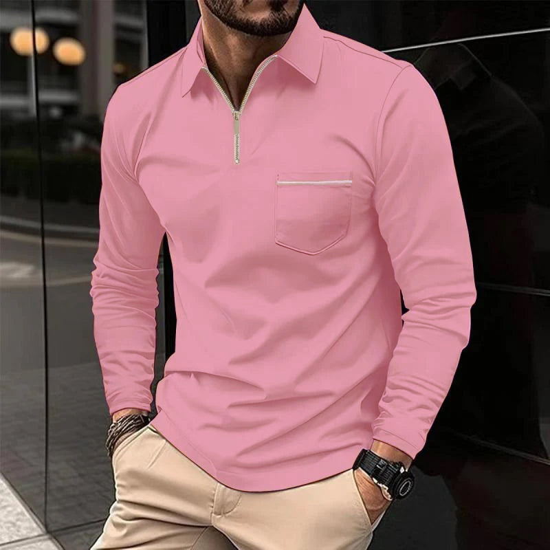 Langarm Polo Shirt | Reißverschluss Und Brusttasche