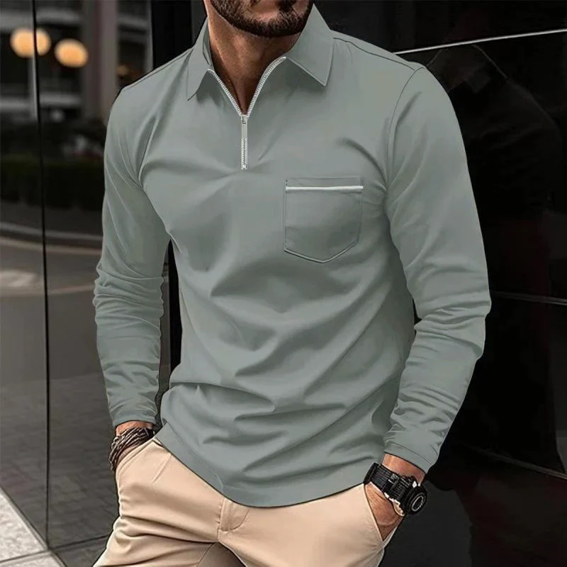 Langarm Polo Shirt | Reißverschluss Und Brusttasche