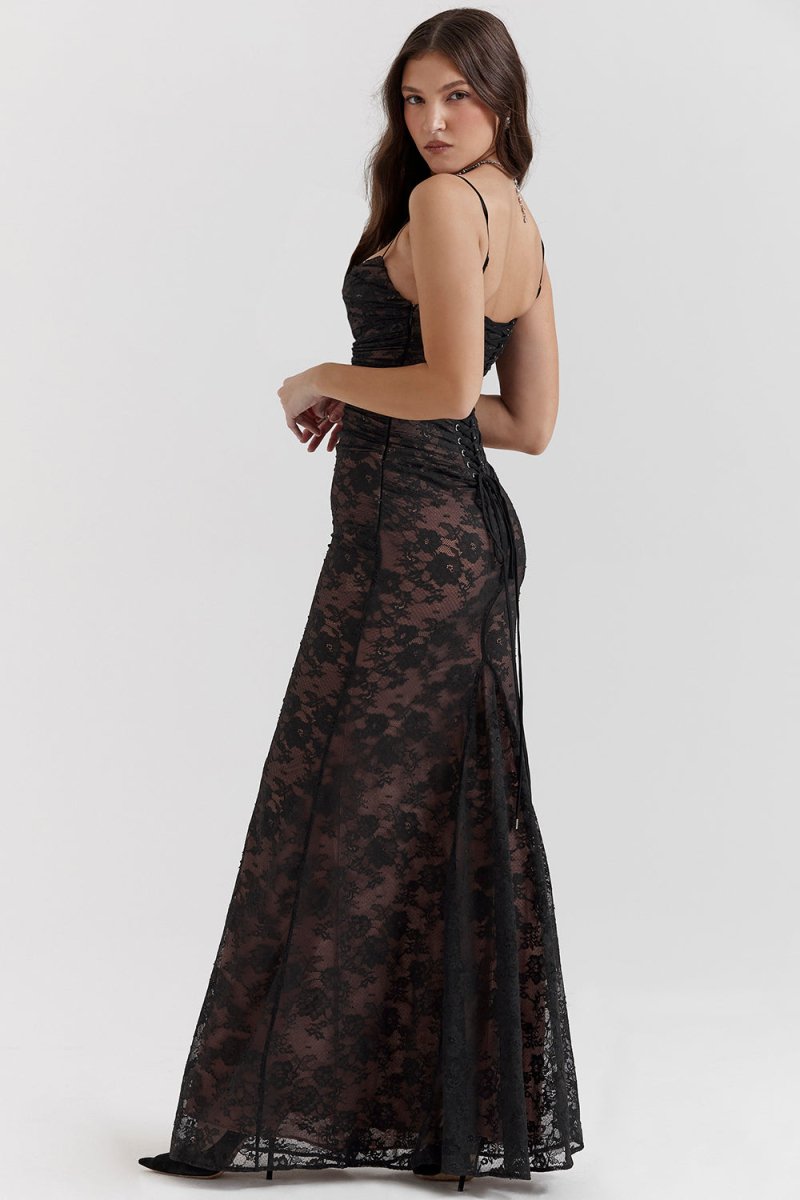 Damen Elegantes Bodycon mit Schnürung Maxi Kleid