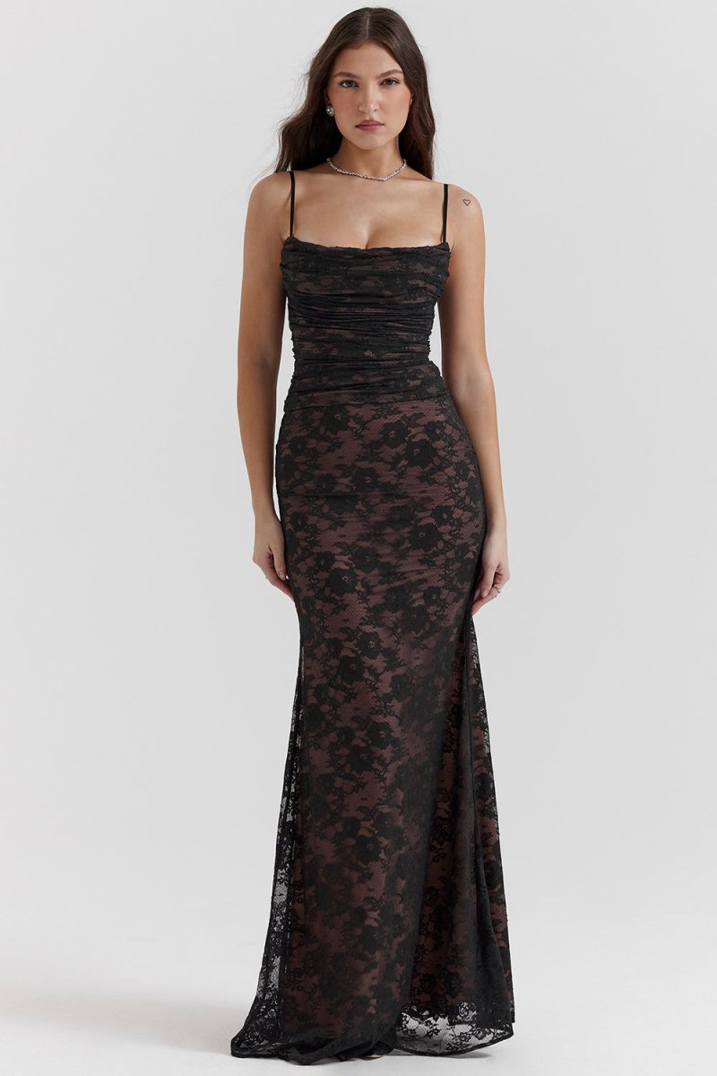Damen Elegantes Bodycon mit Schnürung Maxi Kleid