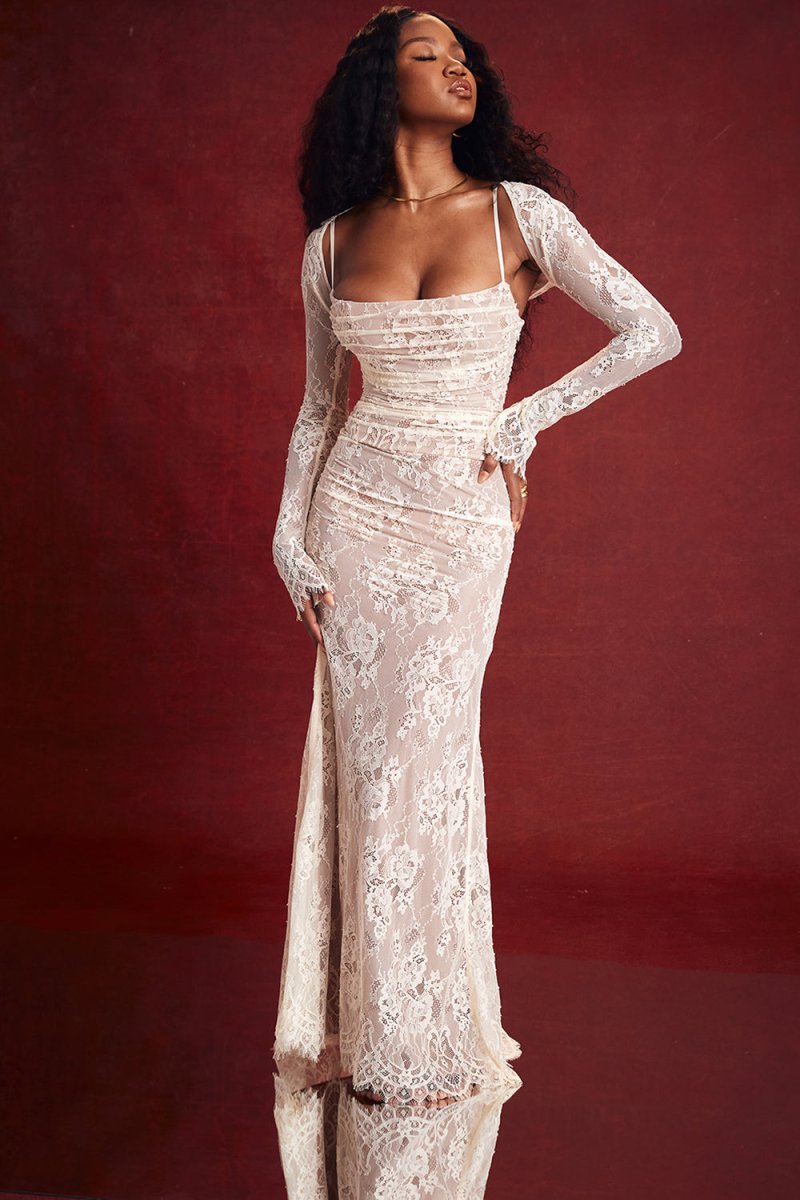 Damen Elegantes Bodycon mit Schnürung Maxi Kleid