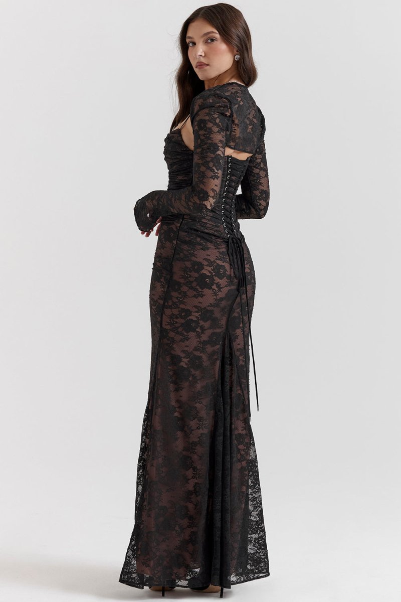 Damen Elegantes Bodycon mit Schnürung Maxi Kleid