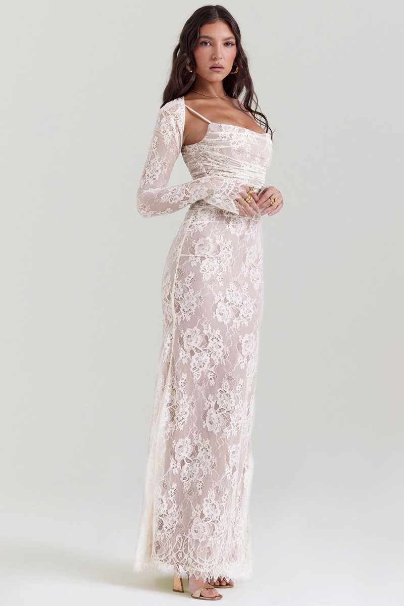 Damen Elegantes Bodycon mit Schnürung Maxi Kleid