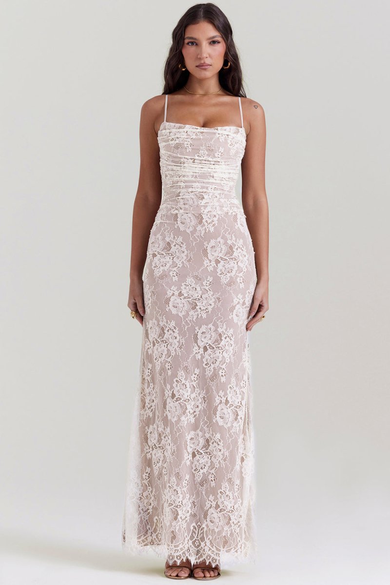 Damen Elegantes Bodycon mit Schnürung Maxi Kleid