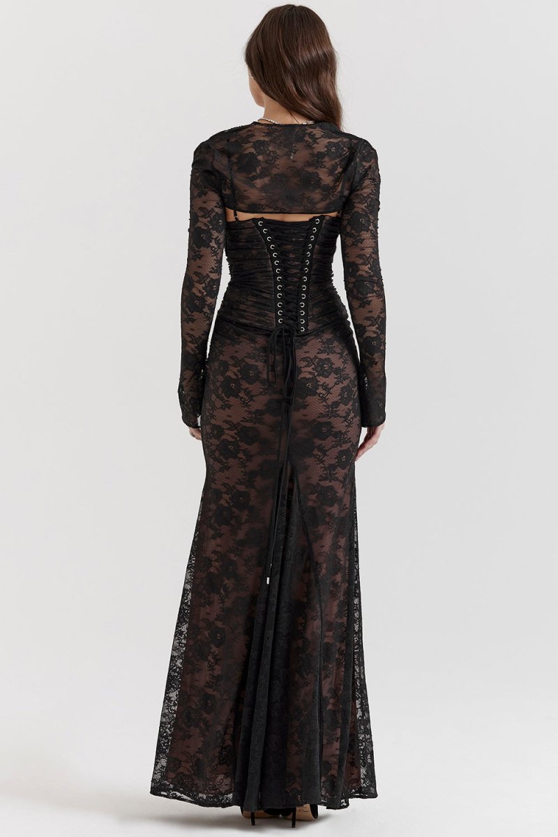 Damen Elegantes Bodycon mit Schnürung Maxi Kleid