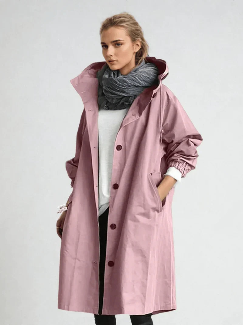 Übergangsjacke Mit Kapuze - Langer Schnitt Und Knopfleiste