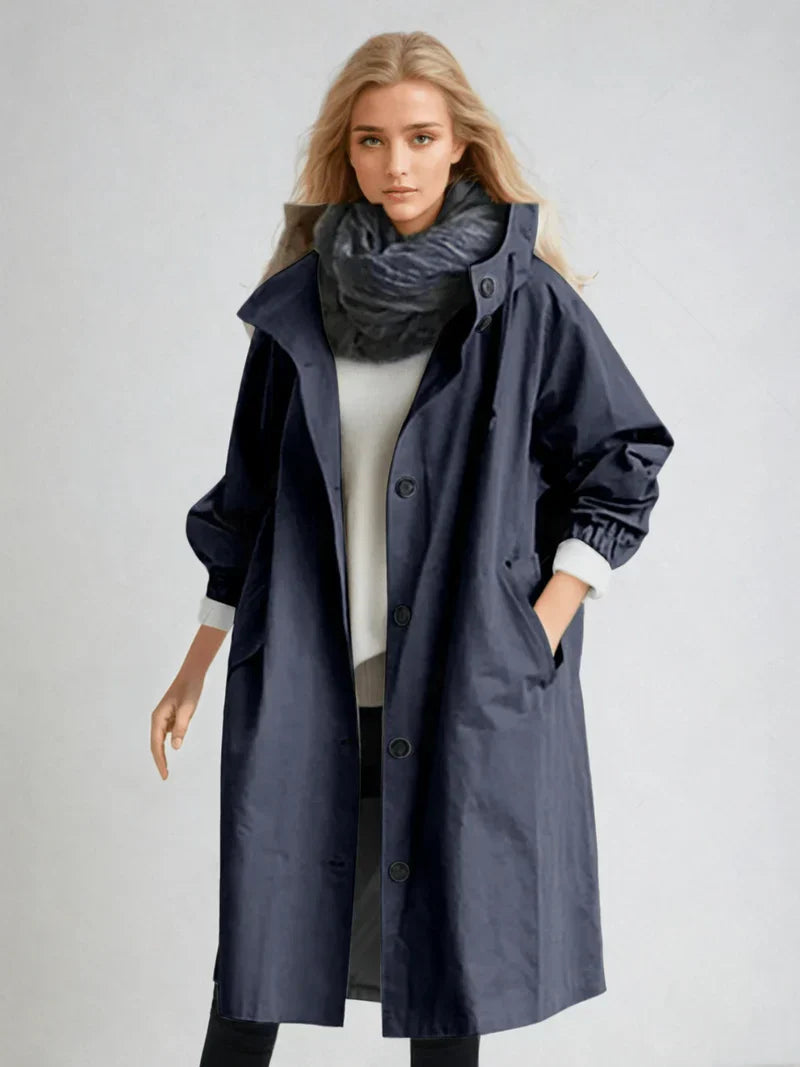 Übergangsjacke Mit Kapuze - Langer Schnitt Und Knopfleiste
