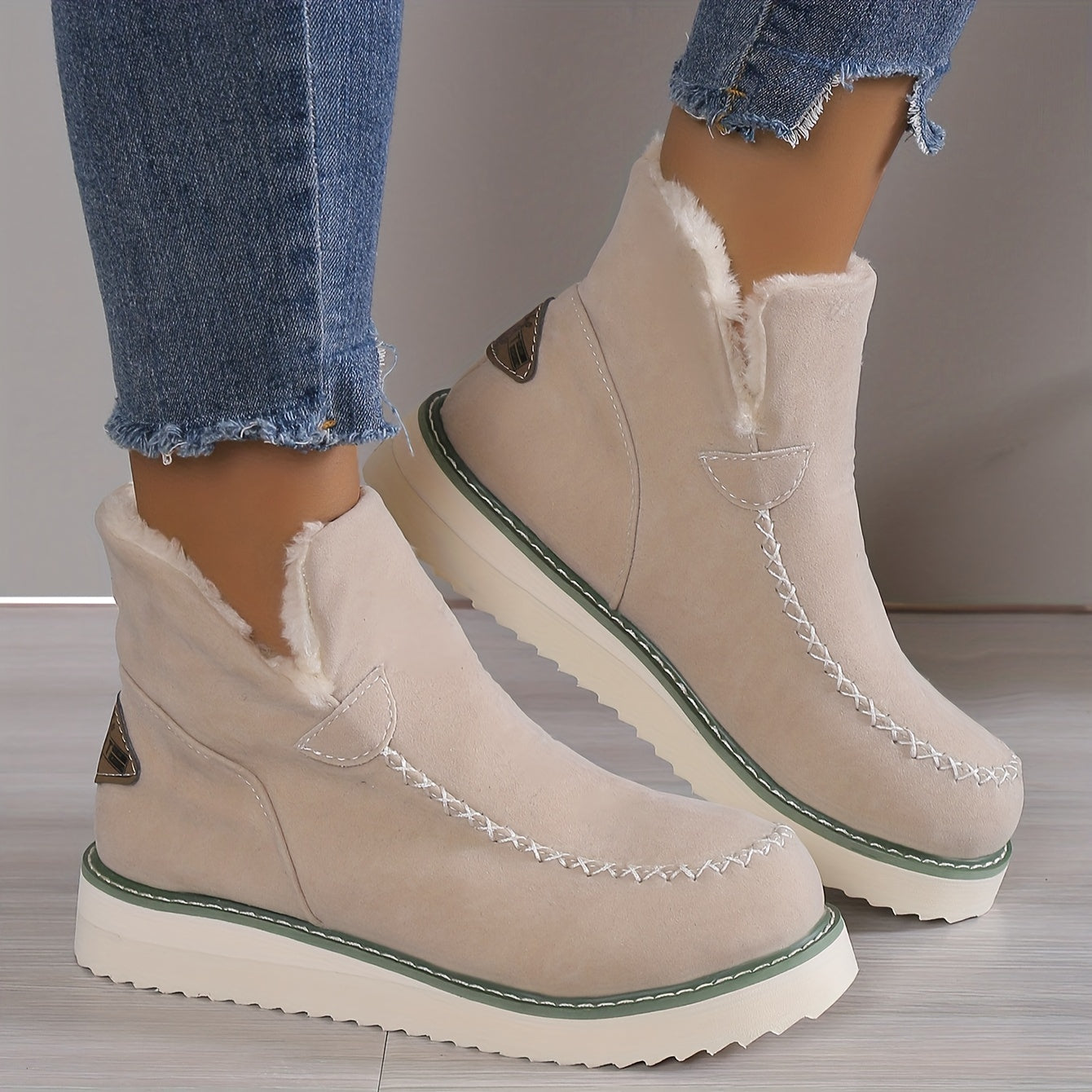 Plateau Stiefeletten Damen - Warm Gefüttert zum Reinschlüpfen