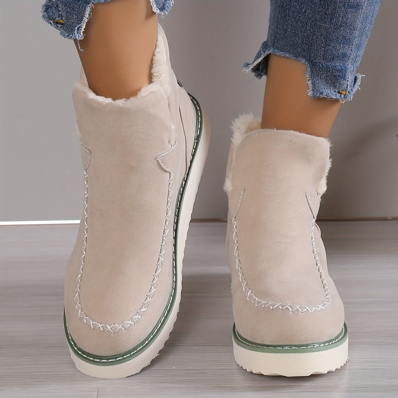 Plateau Stiefeletten Damen - Warm Gefüttert zum Reinschlüpfen