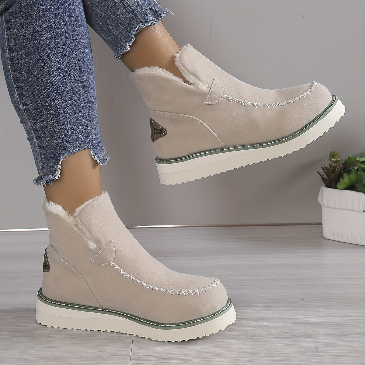 Plateau Stiefeletten Damen - Warm Gefüttert zum Reinschlüpfen