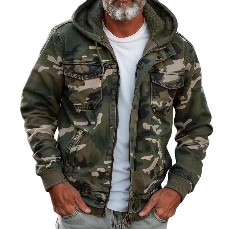 Camouflage Winterjacke Jacke | Kapuze Mit Mehrtaschen Design