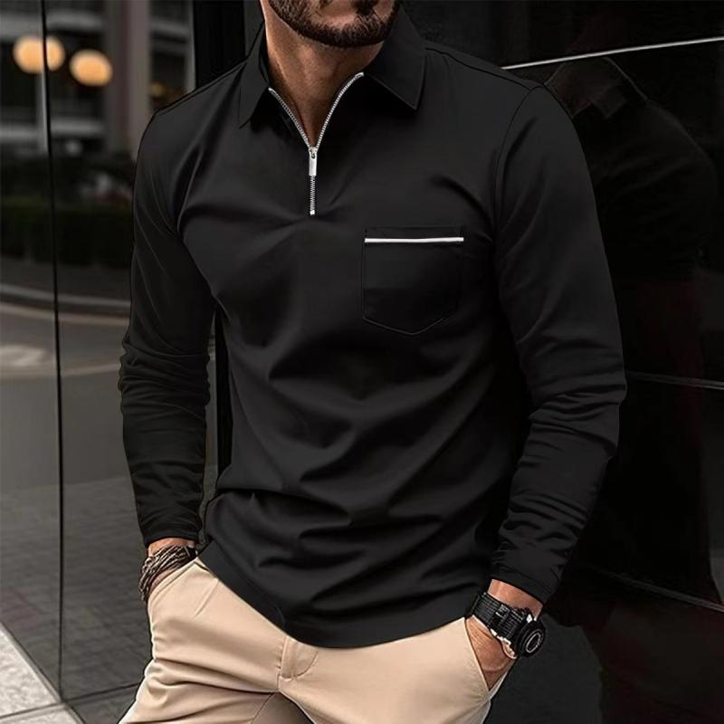 Langarm Polo Shirt | Reißverschluss Und Brusttasche