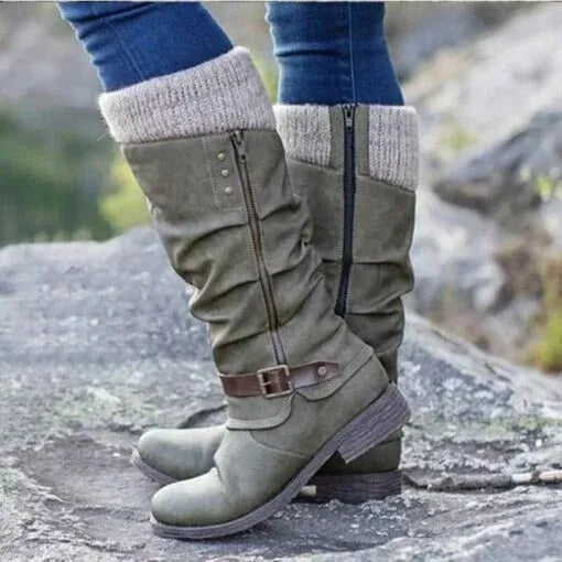 Stiefel Mit Reißverschluss | Mittelhoher Schaft Mit Schnalle