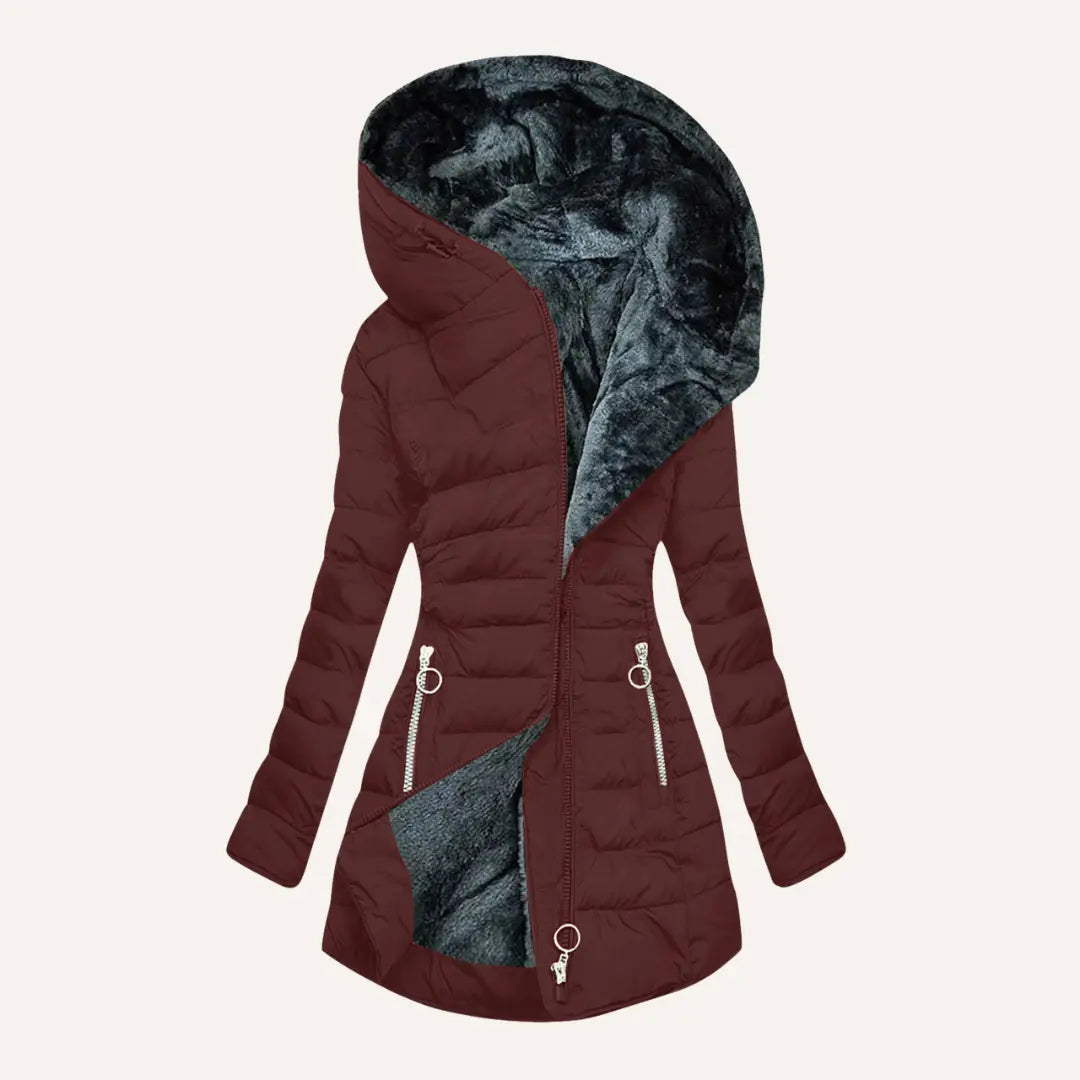 Winter Steppmantel mit Kapuze | Asymmetrischer Reißverschluss