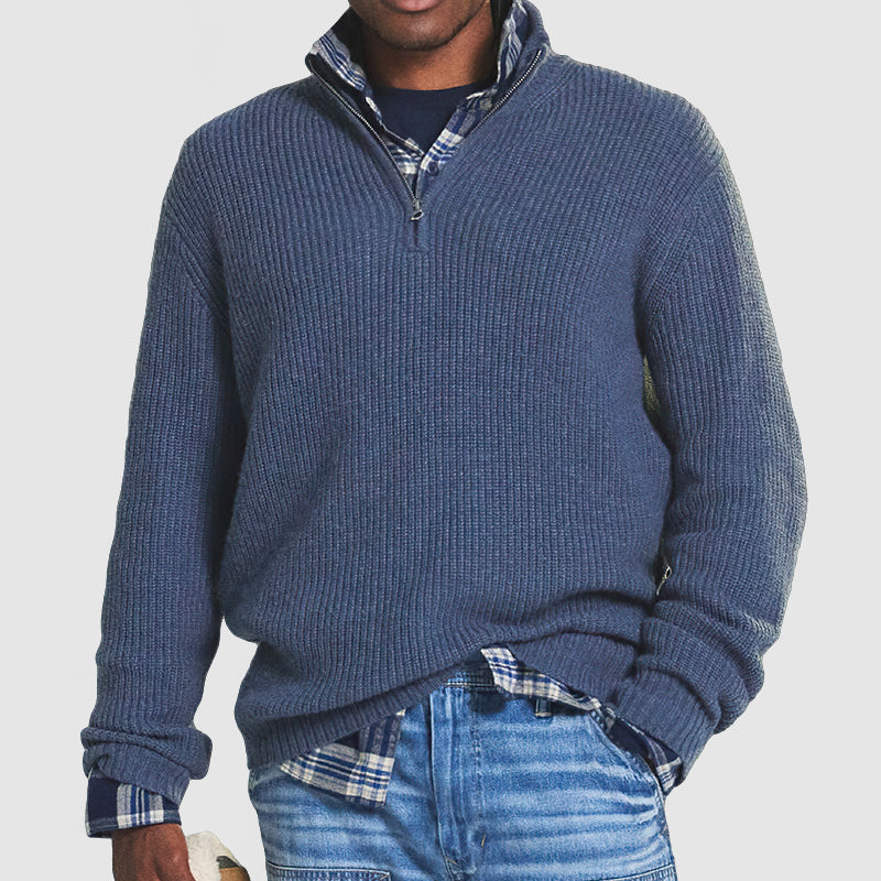Strickpullover | Gerippter Schnitt Mit Stehkragen Und Reißverschluss