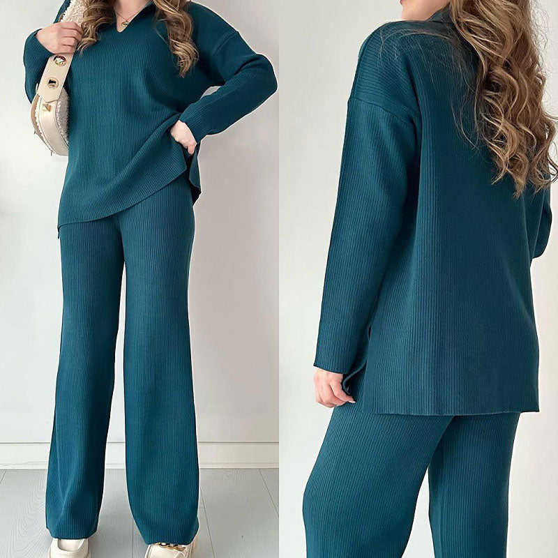 Zweiteiliges Outfit Set | Pullover Knopfleiste Und Hose
