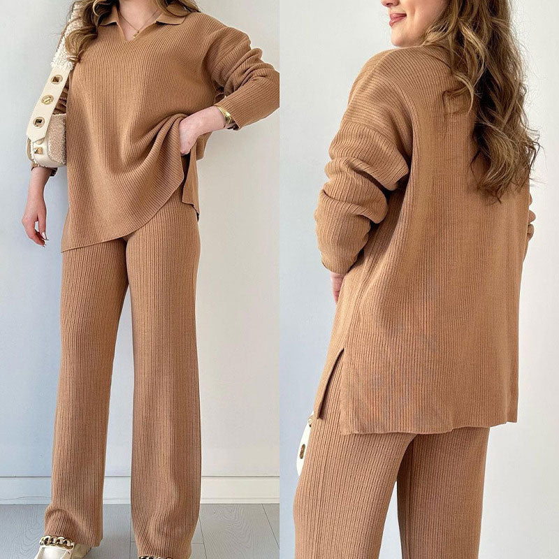 Zweiteiliges Outfit Set | Pullover Knopfleiste Und Hose