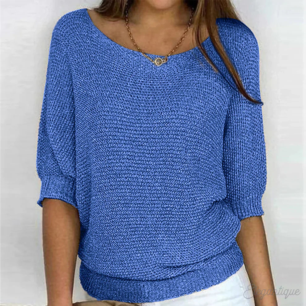 Strickpullover | Weiter Rundhalsausschnitt Mit Halblangen Ärmeln