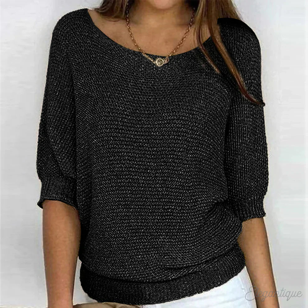 Strickpullover | Weiter Rundhalsausschnitt Mit Halblangen Ärmeln