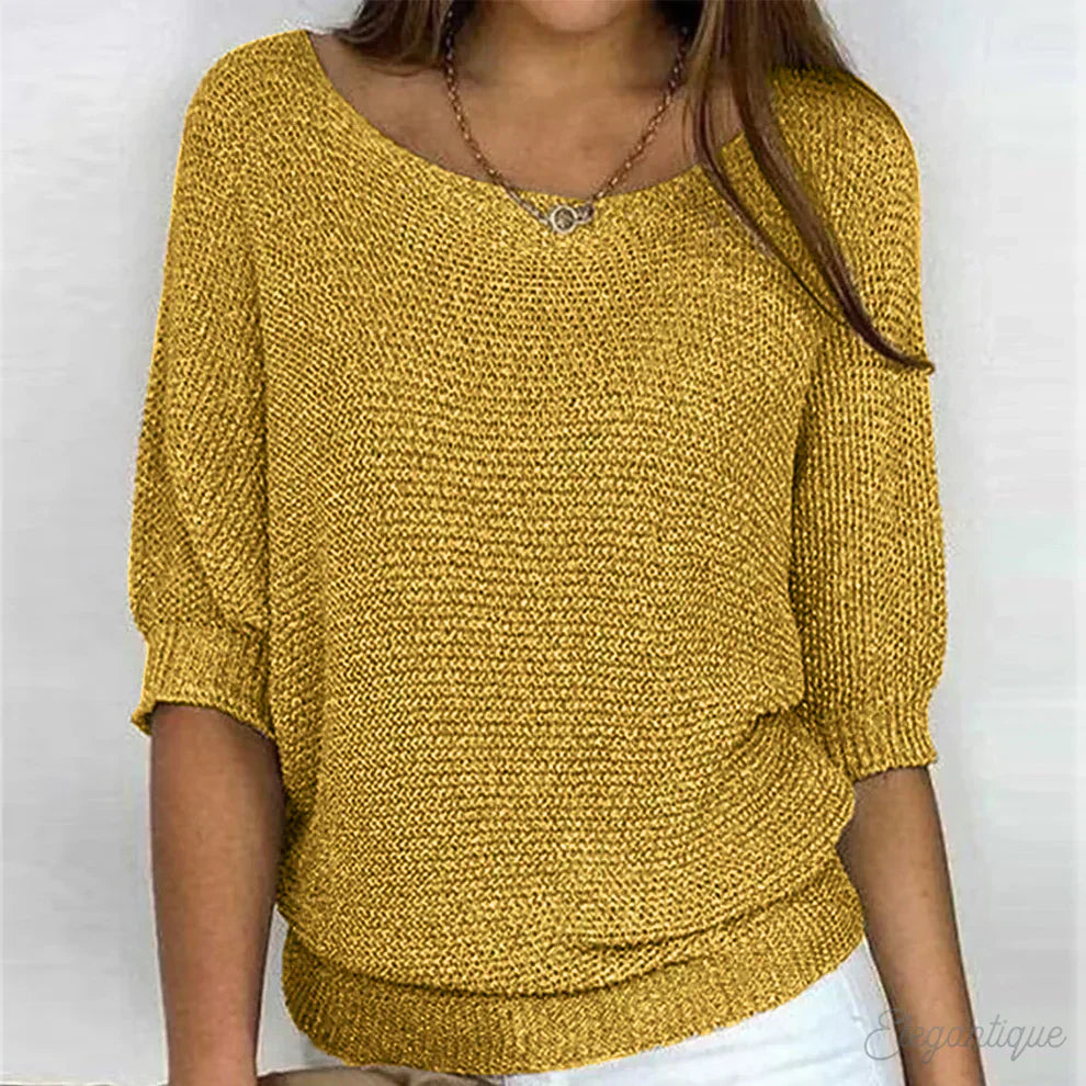 Strickpullover | Weiter Rundhalsausschnitt Mit Halblangen Ärmeln