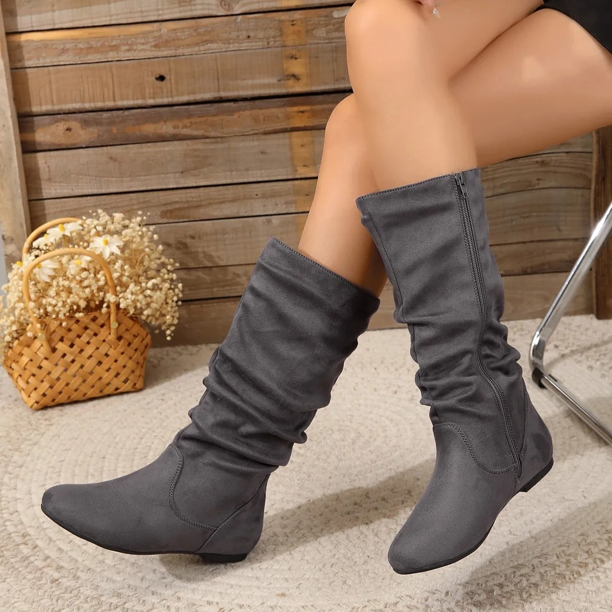 Freizeit Stiefel - Schlupfdesign mit Raffung