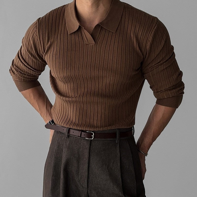 Strick Polo Shirt | Langarm Rippenstruktur