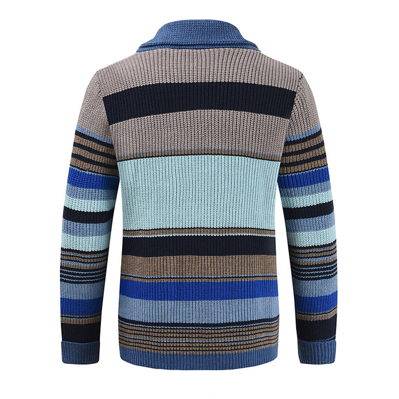 Strickjacke Mit Knöpfen - Gestreiftes Design Mit Schalkragen