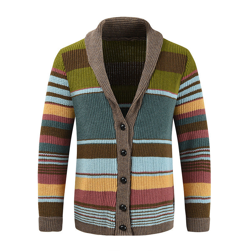 Strickjacke Mit Knöpfen - Gestreiftes Design Mit Schalkragen