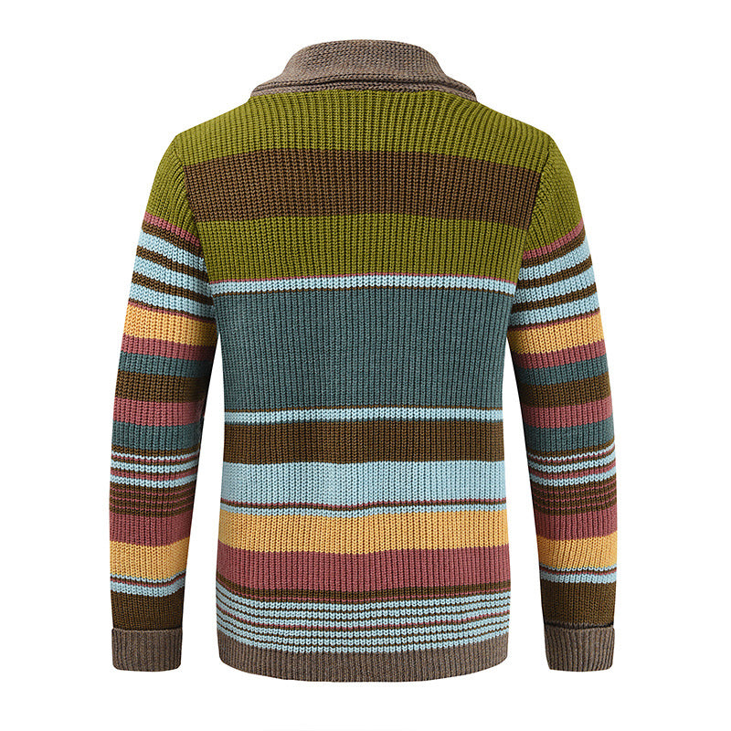 Strickjacke Mit Knöpfen - Gestreiftes Design Mit Schalkragen