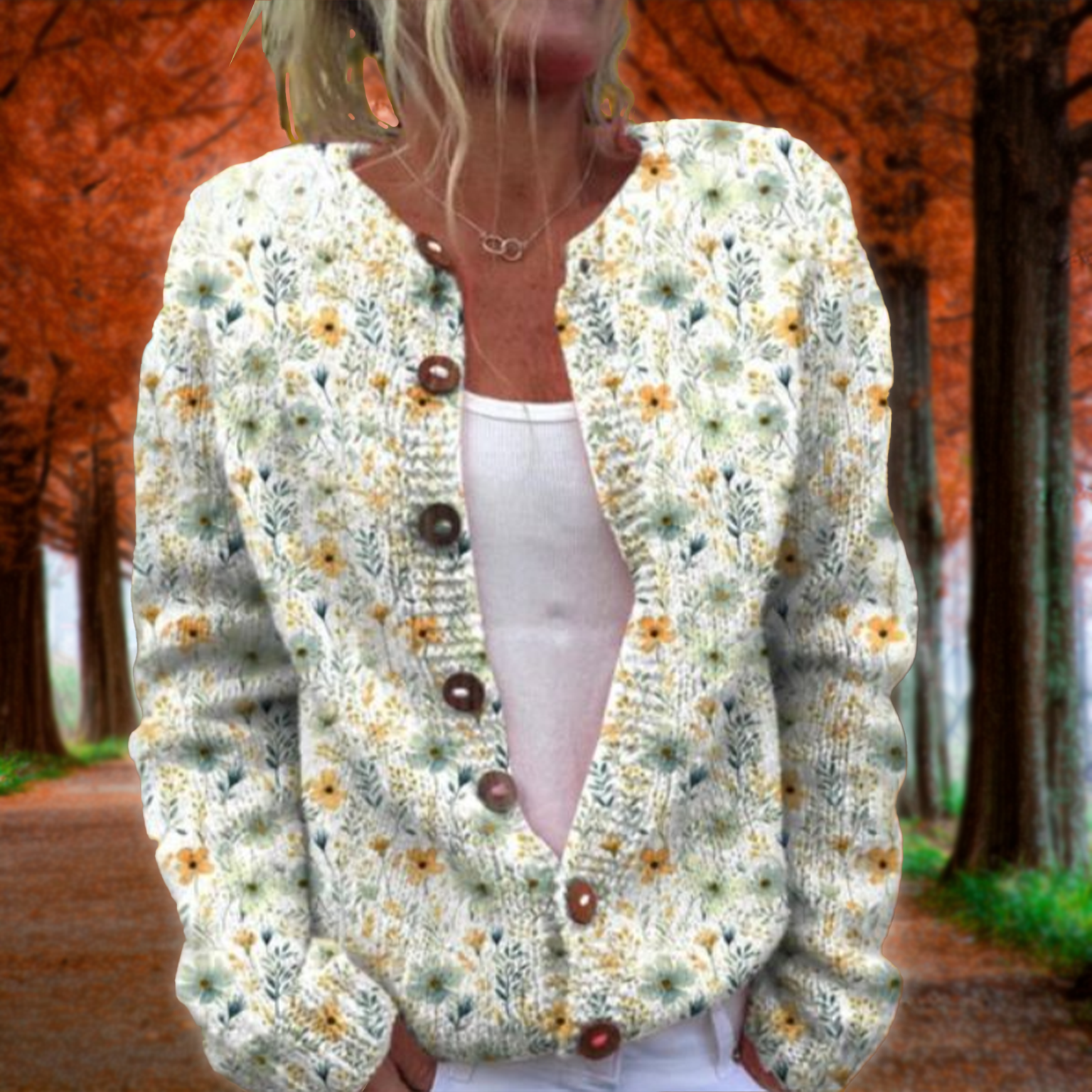Strickjacke Mit Blumenmuster - Knopfleiste