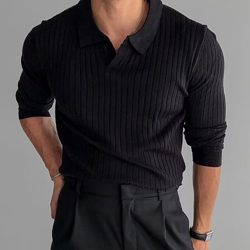 Strick Polo Shirt | Langarm Rippenstruktur