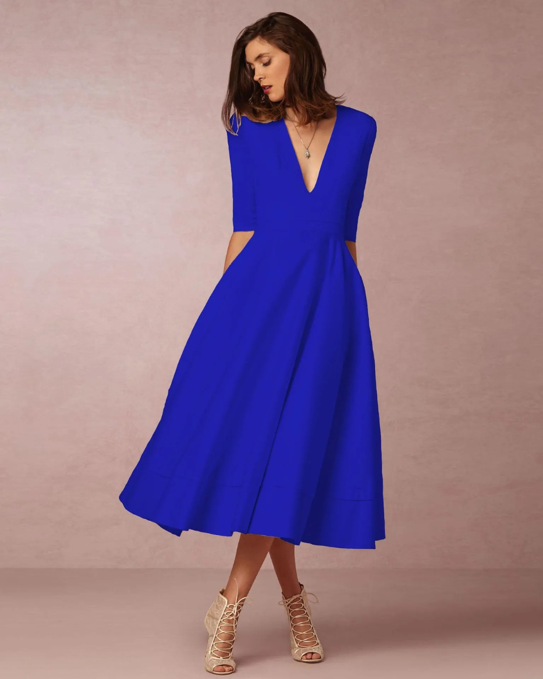 Damen Abend V-Ausschnitt Maxi Kleid