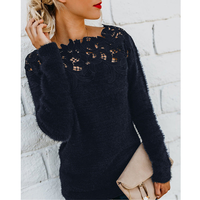 Pullover Mit Spitzenbesatz - Rundhalsausschnitt