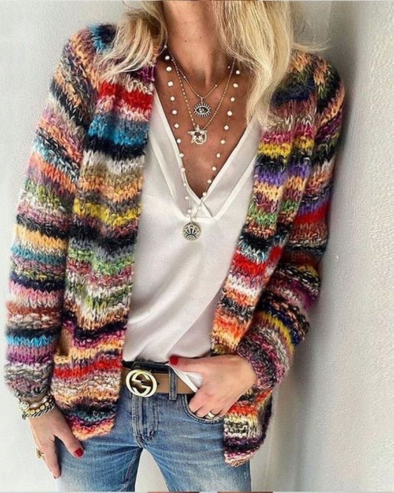 Bunte Strickjacke - Offene Front