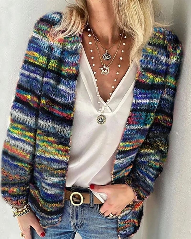 Bunte Strickjacke - Offene Front