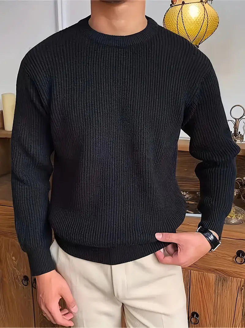 Strickpullover - Gerippter Rundhalsausschnitt