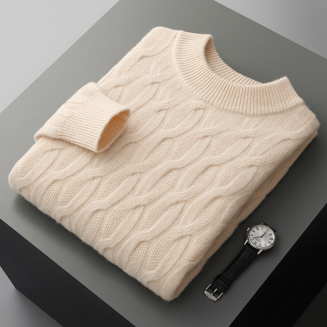 Pullover mit Zopfmuster - Gerippter Rundhalsausschnitt