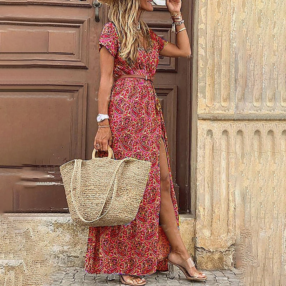 Damen Strand Wickel Maxi Kleid