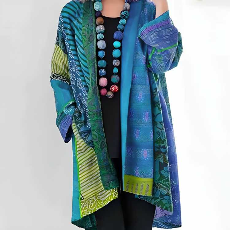 Lockere Lange Strickjacke - Mehrfarbiges Muster
