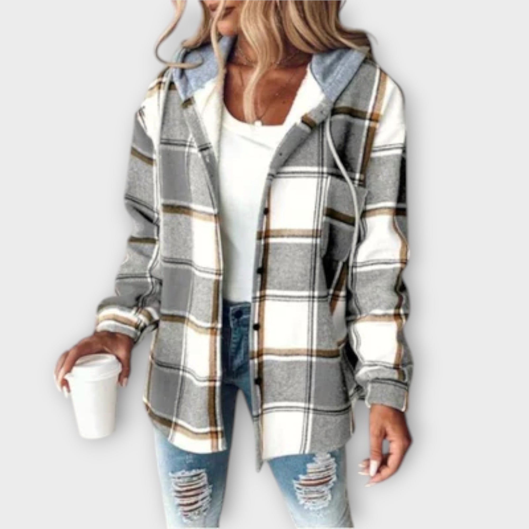 Kapuzenjacke Mit Karo Muster - Lockerer Schnitt