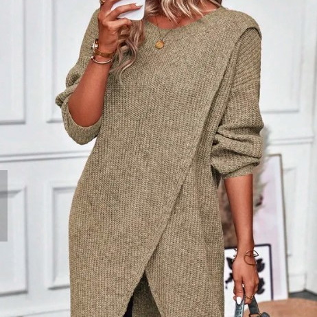 Strick Kleid Langarm - Asymmetrischer Wickelstil