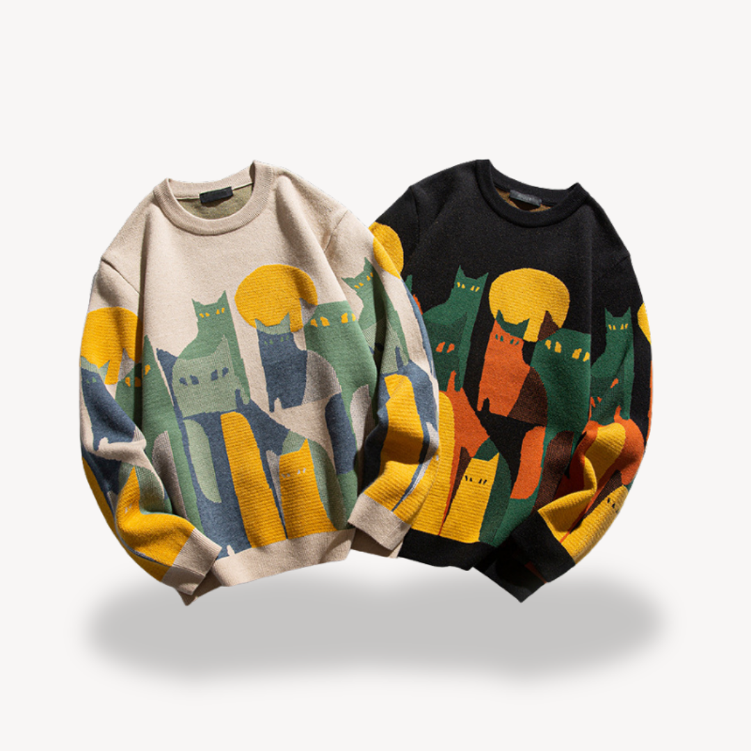 Pullover mit Motiv - Oversized Schnitt und Rundhalsausschnitt