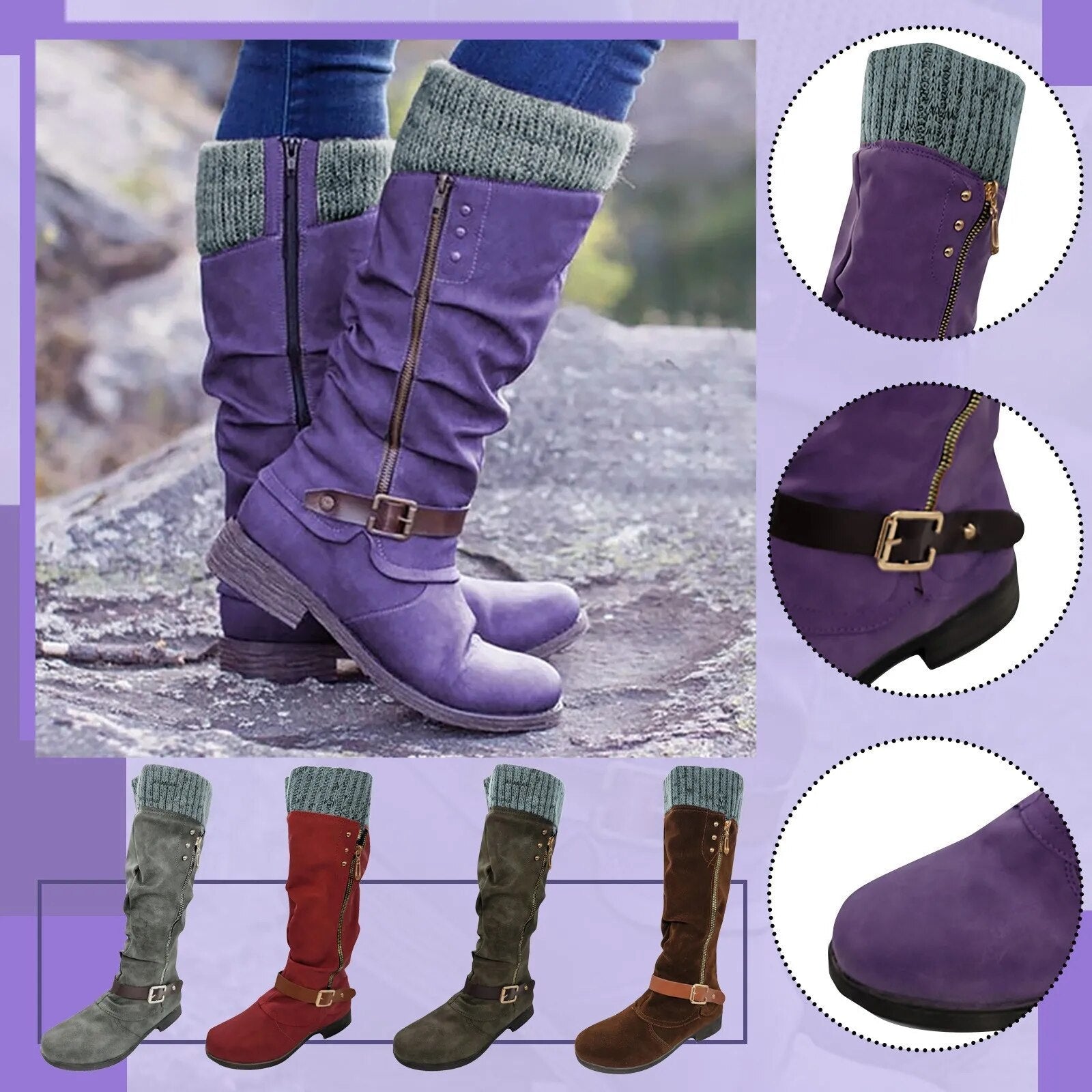 Stiefel Mit Reißverschluss | Mittelhoher Schaft Mit Schnalle