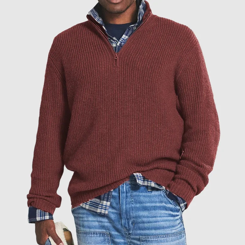 Strickpullover | Gerippter Schnitt Mit Stehkragen Und Reißverschluss