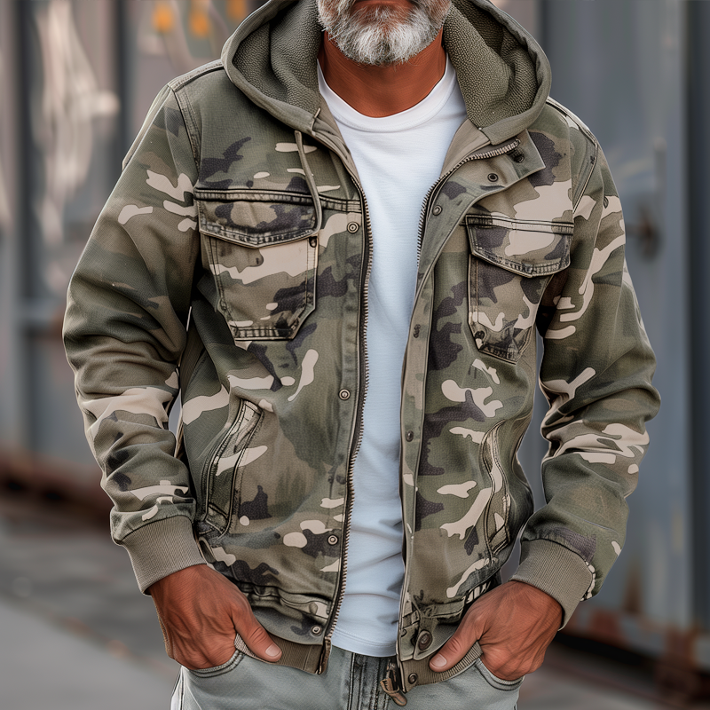 Camouflage Winterjacke Jacke | Kapuze Mit Mehrtaschen Design