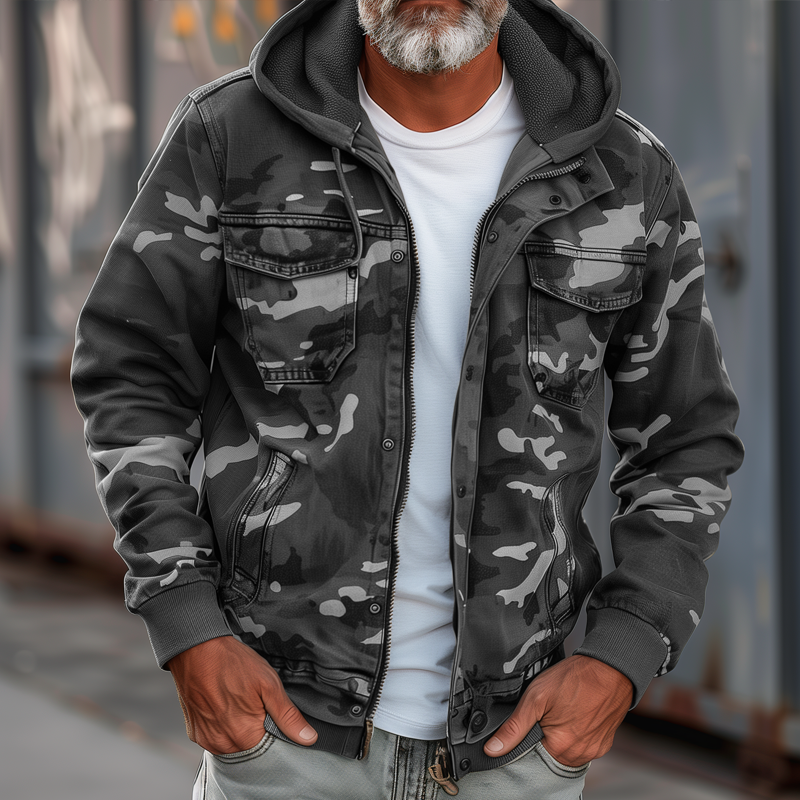 Camouflage Winterjacke Jacke | Kapuze Mit Mehrtaschen Design