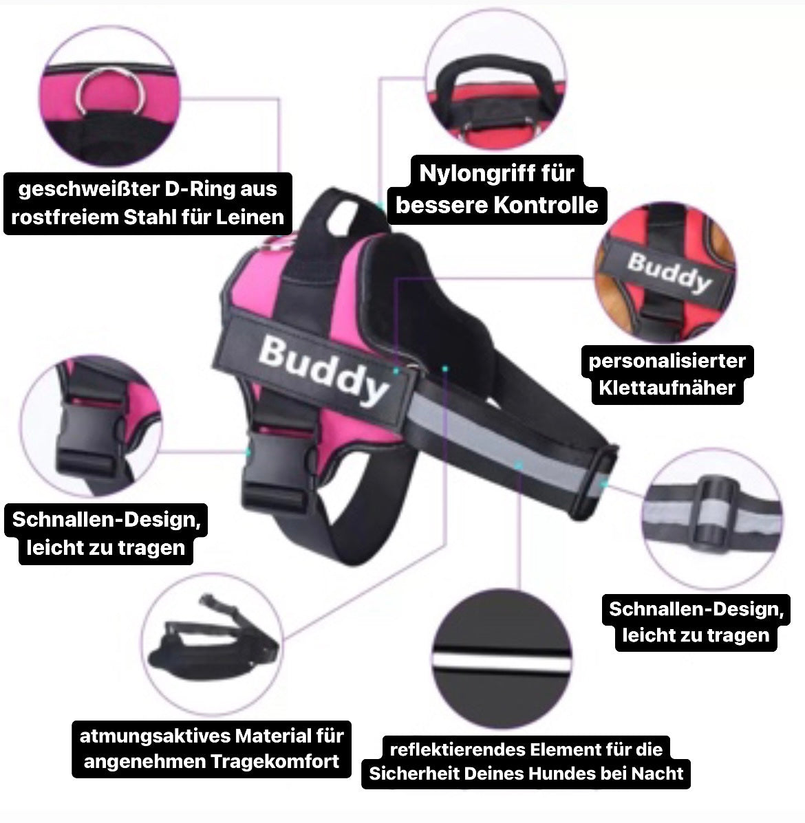 Personalisiertes Anti Zug Hundegeschirr | Mit Namen Und Telefonnummer Reflektierend Sicherer Halt