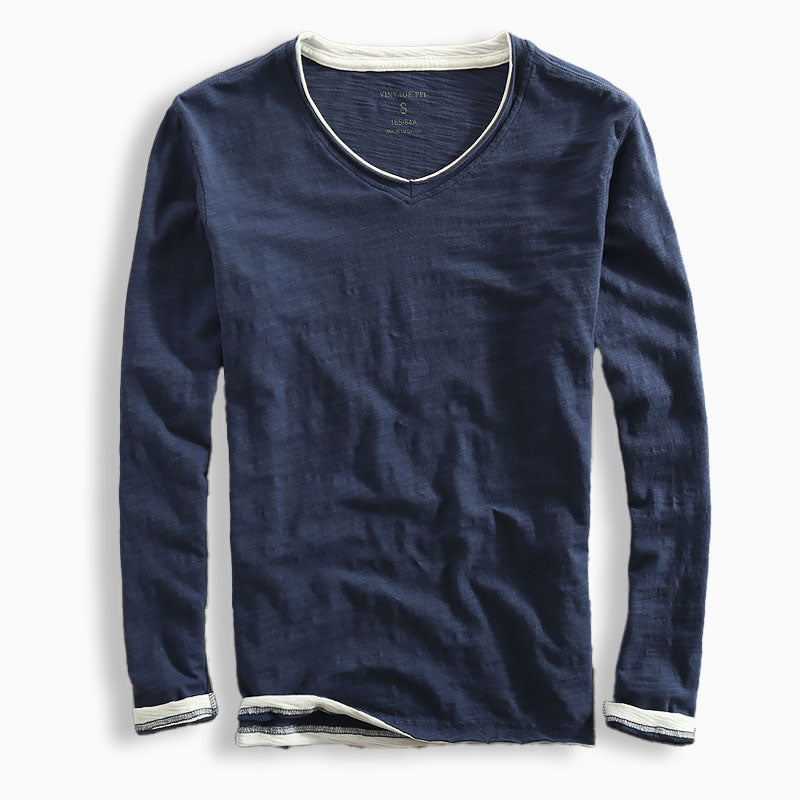 Langarmshirt - V Ausschnitt mit Doppel Layer Effekt