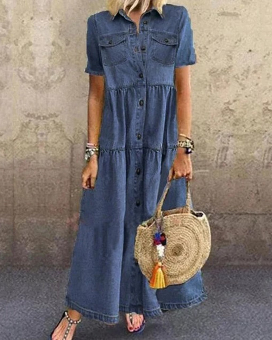 Damen Hemdblusen Maxi Strandkleid