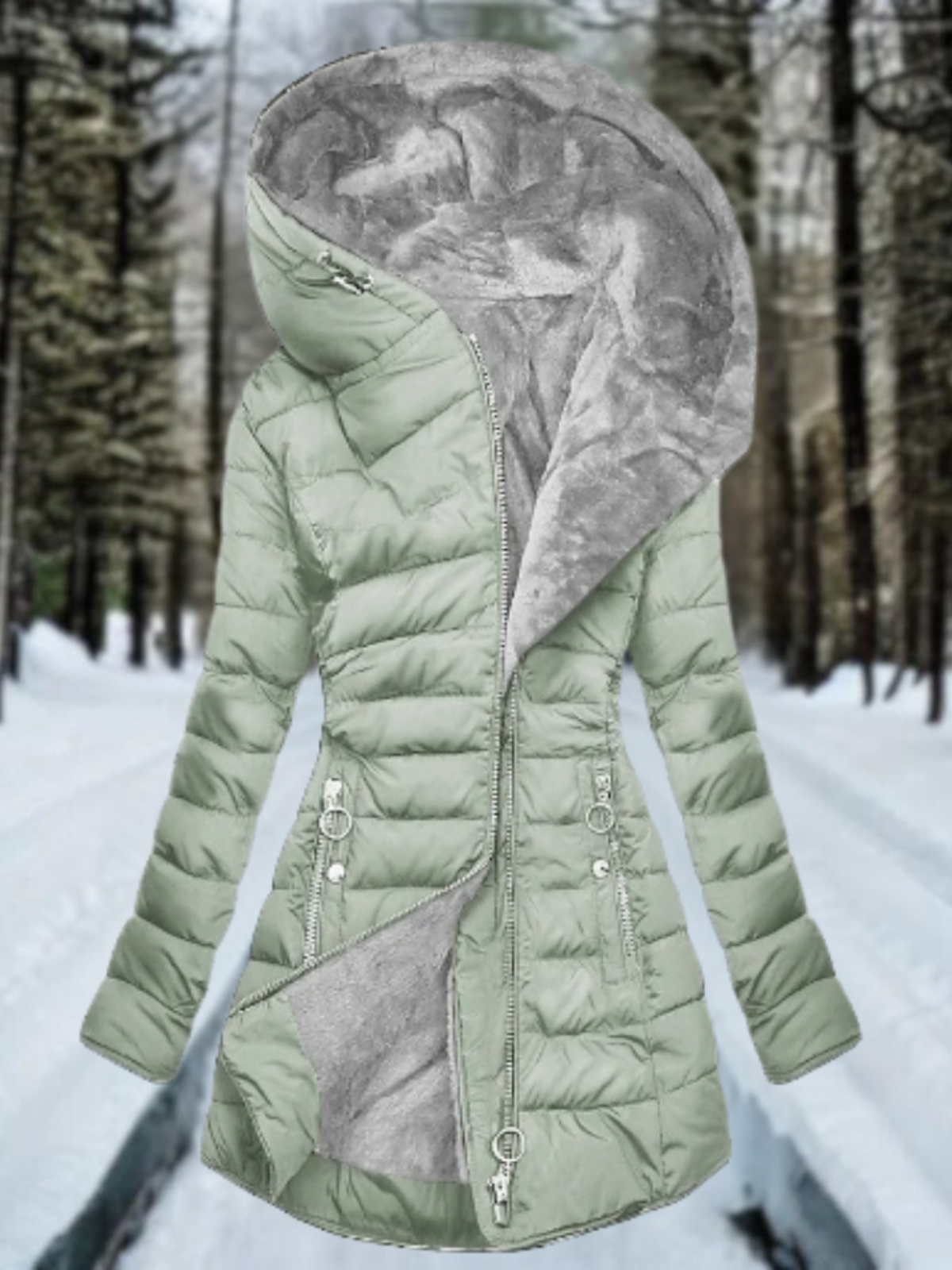 Wintermantel | Langer Steppmantel mit Kapuze